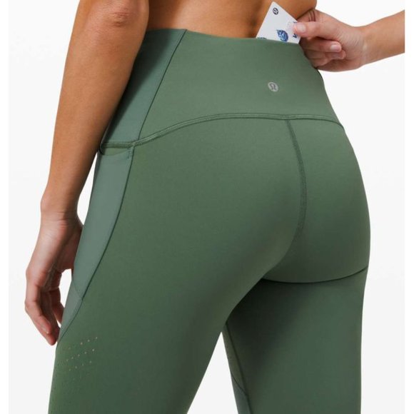 Lululemon Uncovered Strength High-Rise Algae Green Mesh Cut-Outs Olive Tights 4 - Picture 5 of 10